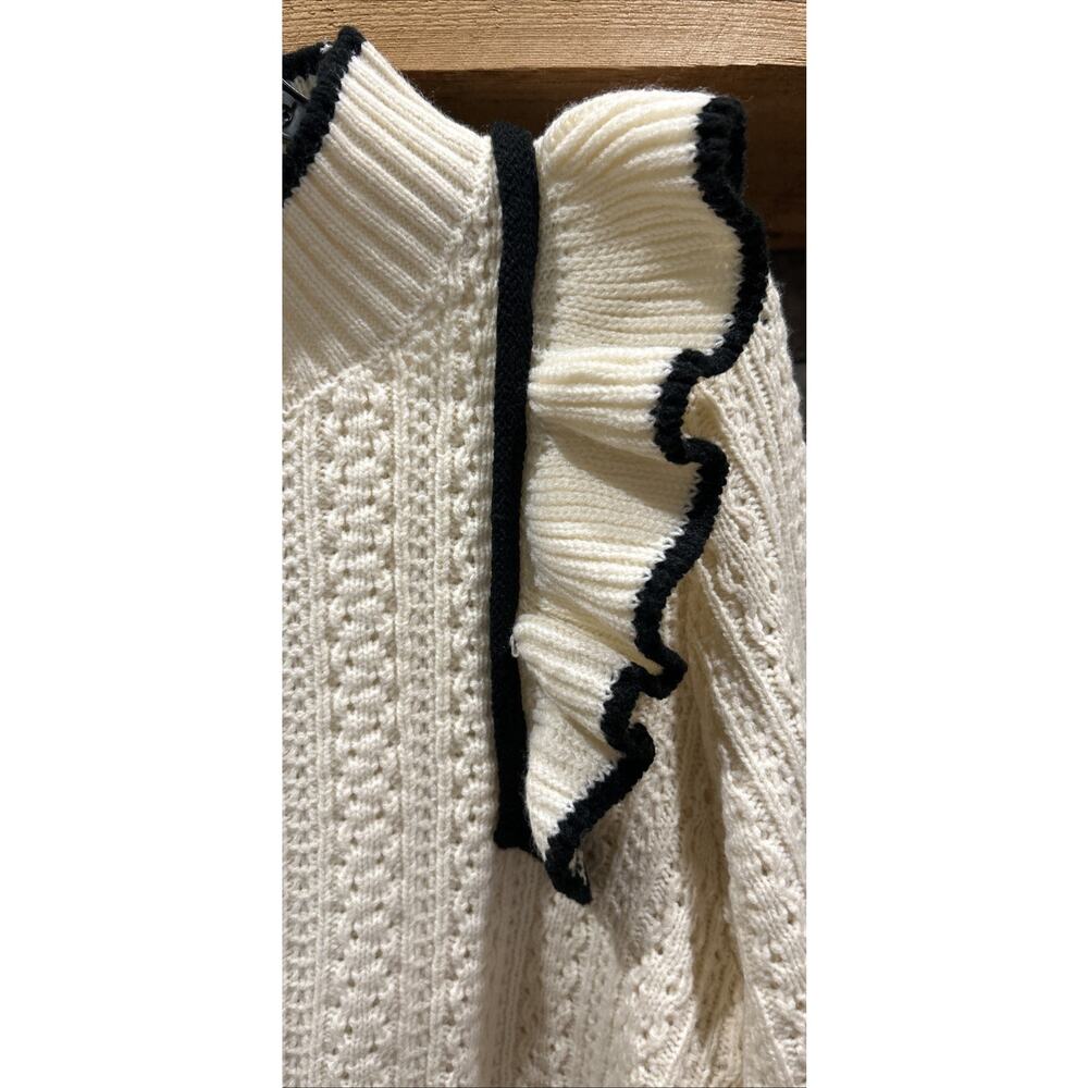 Women’s MABLE Cream / Black Ruffled Sweater Size L *C6 - Picture 2 of 5